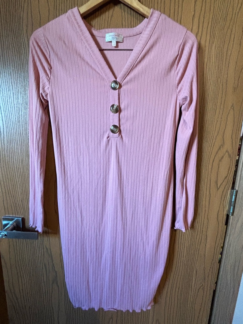 Stella Tweed Maternity Ribbed V-Neck Long Sleeve Dusty Rose Dress